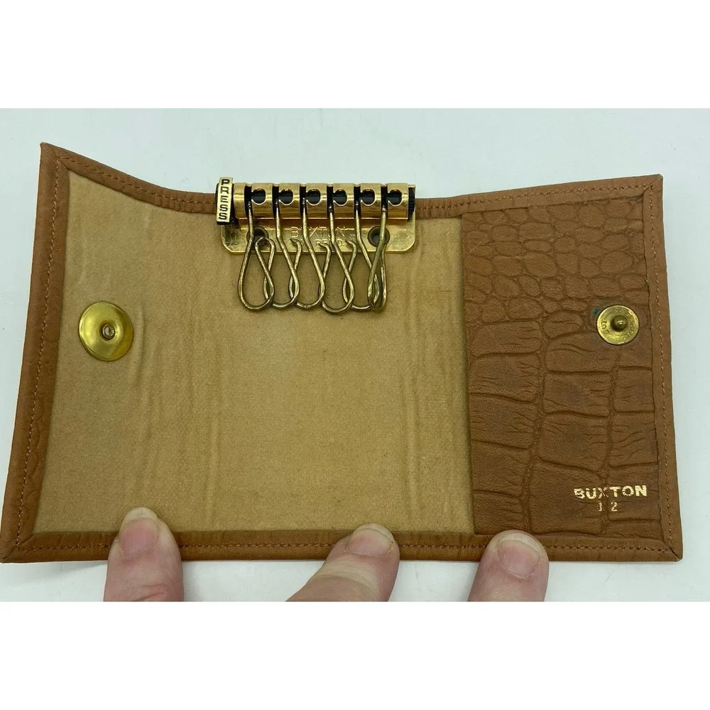 Buxton Leather Key Case Vintage‎ NOS Croc Embossed Tan Gold Hardware Dadcore New
